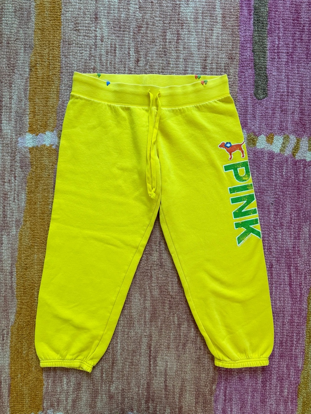 PINK Victoria's Secret Y2K Bright Yellow Embroidered Sweatpants